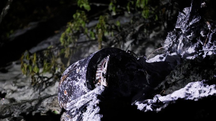 Úlomky z ruského zostreleného dronu na Ukrajine.