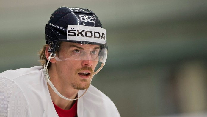 Kapitán Tomáš Kopecký počas tréningu deň pred prvým slovenským zápasom na MS 2015 v Česku.