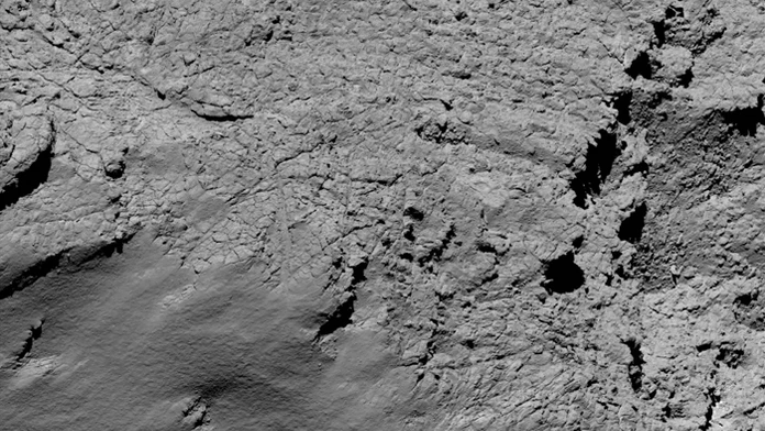 Rotografia povrchu kométy 67P/Čuriumov-Gerasimenko, ktorú zhotovila sonda Rosetta.