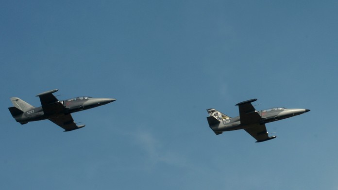 Letecké cvičenie výcvikovej letky L-39 Albatros a bojovej letky Mig-29 na základni Kuchyňa.