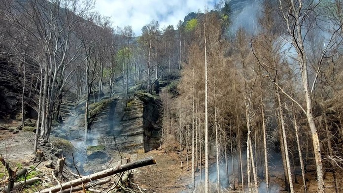 Požiar v NP České Švajčiarsko.