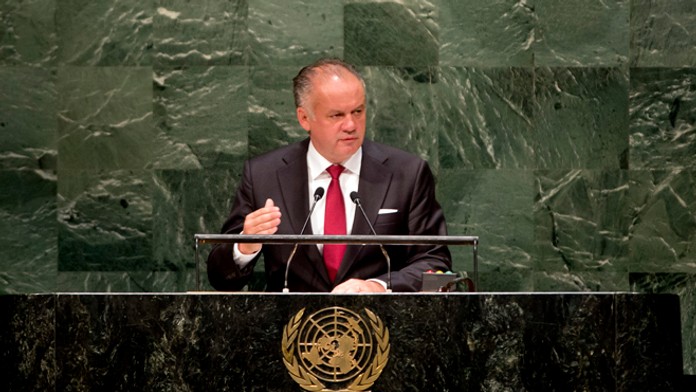 Prezident Andrej Kiska počas prejavu na Valnomzhromaždení OSN.