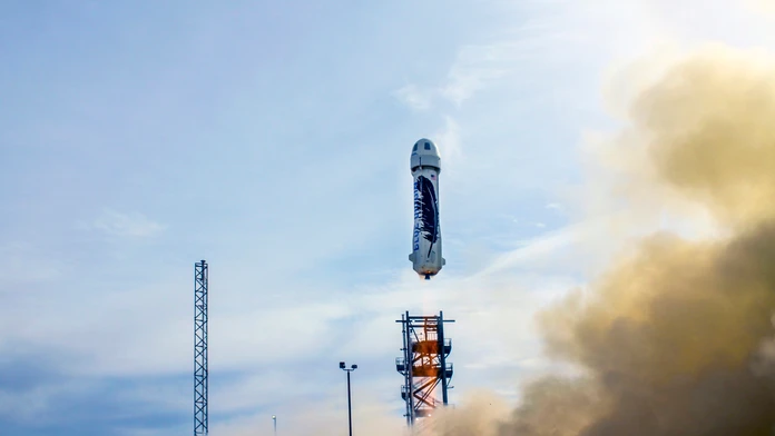 Štart rakety The New Shepard, ktorej sa podarilo pristáť späť na zemi.