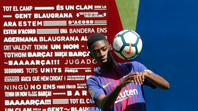 Ousmane Dembélé počas predstavenia FC Barcelona.