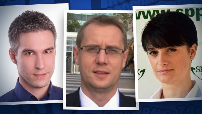 Najlepší hovorcovia roka 2018 - Tomáš Bezák, Roman Krpelan a Jana Holéciová.