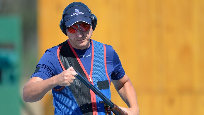 Erik Varga v kvalifikácii trapu mužov počas LOH Riu de Janeiro.