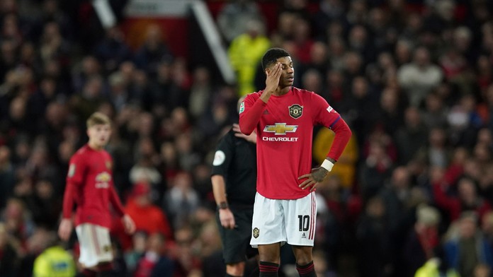 Marcus Rashford z Manchesteru United v dueli FA Cupu proti Manchesteru City.