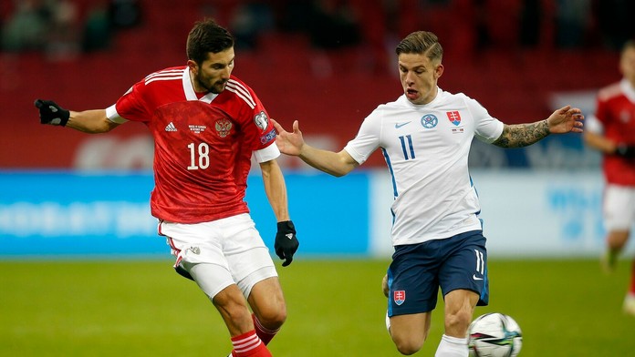 Tomáš Suslov v kvalifikačnom zápase proti Rusku.