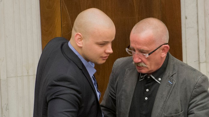 Poslanci strany Kotleba - Ľudová strana Naše Slovensko Stanislav Mizík a Milan Mazurek.