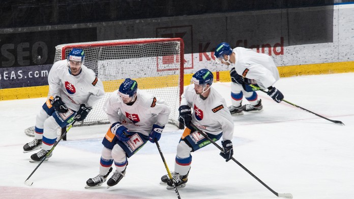 Na snímke slovenskí hokejisti