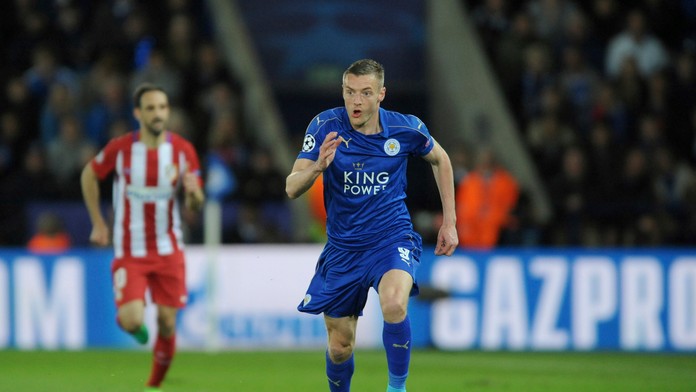 Útočník Leicestru Jamie Vardy v odvetnom štvrťfinálovom dueli LM proti Atléticu.