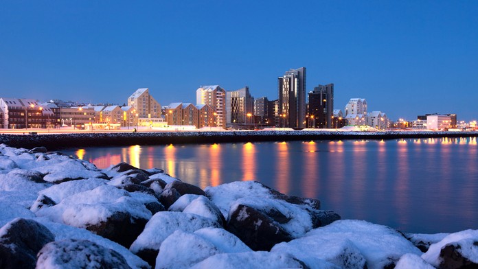 Zimný Reykjavík na Islande