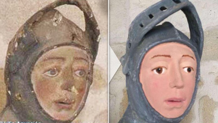 Pôvodná a premaľovaná socha sv. Juraja v Španielsku