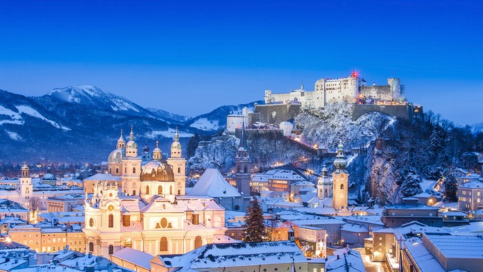 Zimný Salzburg v Rakúsku