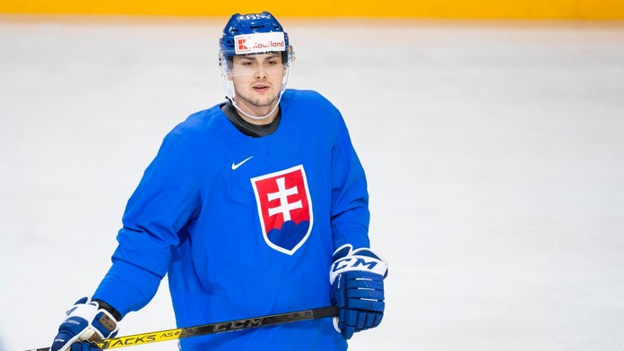 Na snímke hokejista Martin Bučko počas rozkorčuľovania slovenského tímu.
