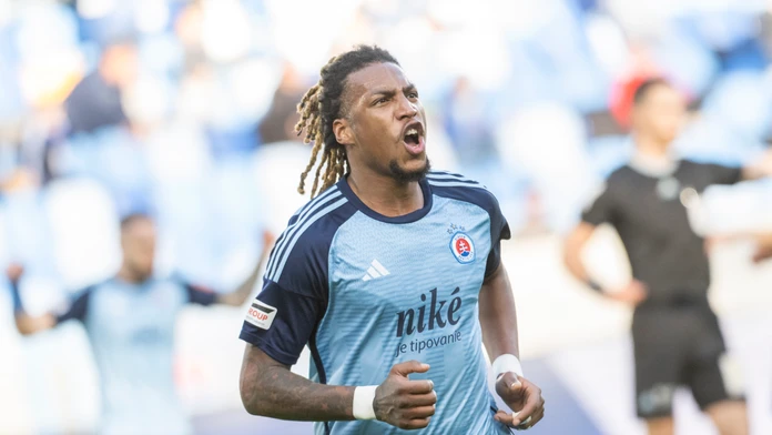 Na snímke Gerson Rodrigues (Slovan) oslavuje gól v 20. kole futbalovej Niké ligy.