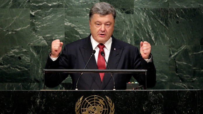 Ukrajinský prezident Petro Porošenko počas prejavu na VZ OSN.