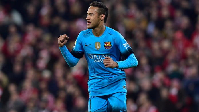 Hráč FC Barcelona Neymar oslavuje svoj gól v zápase štvrťfinále Kráľovského pohára.