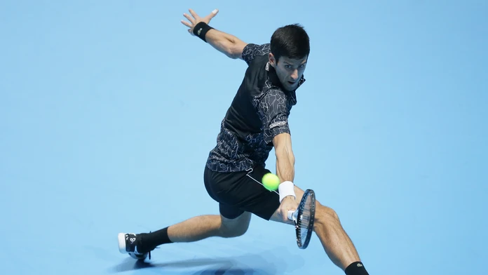 Novak Djokovič počas semifinále Turnaja majstrov proti Kevinovi Andersonovi.