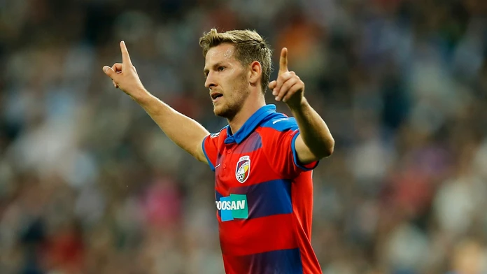 Patrik Hrošovský z Viktorie Plzeň sa raduje z gólu.