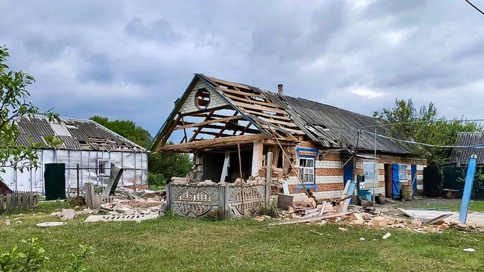Poškodené domy v Belgorodskej oblasti