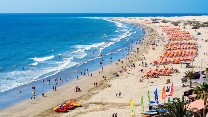 Playa del Ingles na Kanárskych ostrovoch.