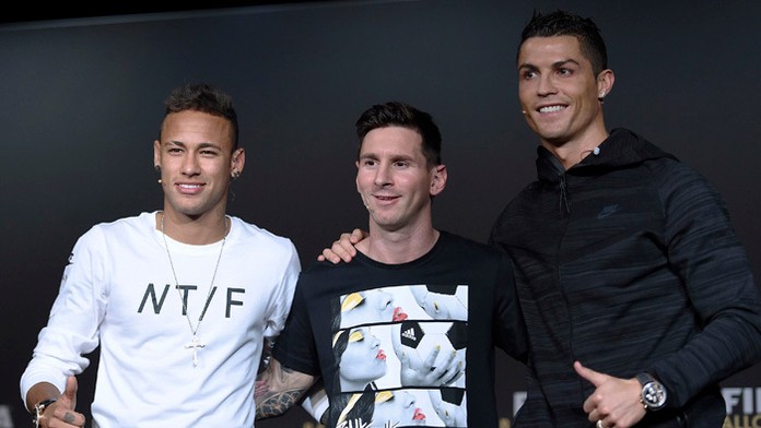 Finalisti Zlatej lopty - Neymar, Messi a Ronaldo.