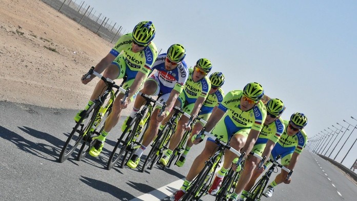 Tréning tímu Tinkoff-Saxo pred prvou etapou pretekov Okolo Kataru.