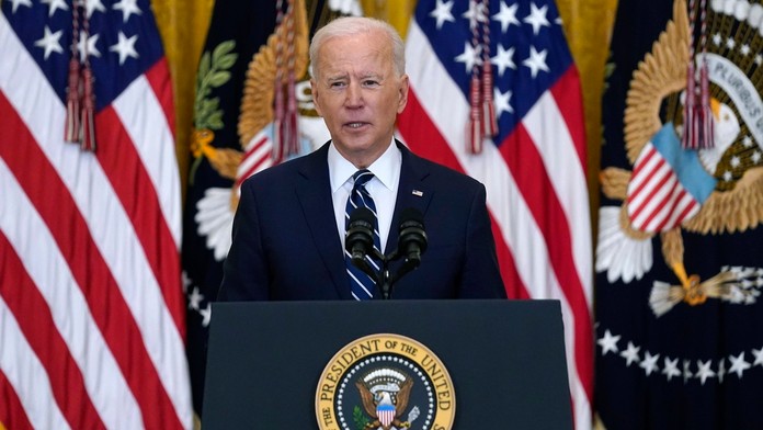 Na snímke americký prezident Joe Biden na svojej prvej tlačovej konferencii.