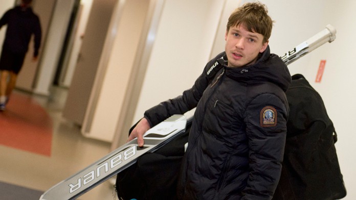 Brankár Denis Godla počas prvého zrazu reprezentácie v príprave na MS 2015.