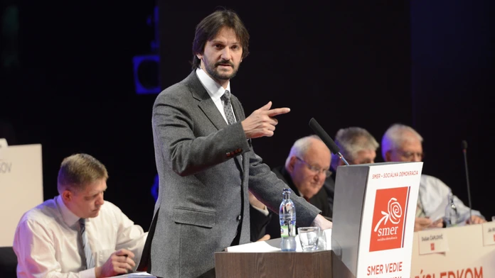 Popredseda strany SMER-SD Robert Kaliňák počas prejavu na pracovnom sneme strany v Prešove.