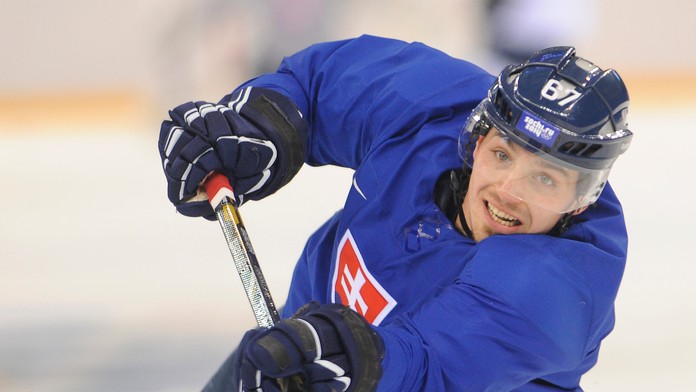 Tomáš Záborský počas tréningu pred zápasom Slovensko - Česko na XXII. ZOH v Soči.