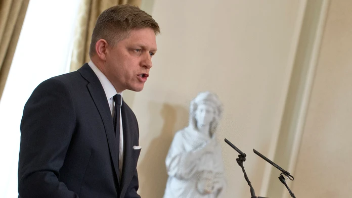 Premiér Robert Fico počas prejavu, v ktorom zhodnotil tri roky pôsobenia vlády