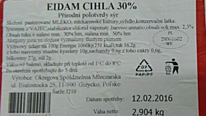 Etiketa syra, ktorý sťahujú z trhu.