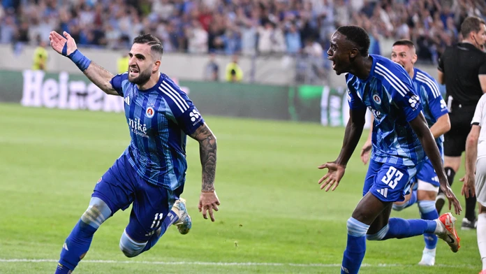 Tigran Barseghjan sa teší z gólu, ktorý posunul Slovan do Ligy majstrov
