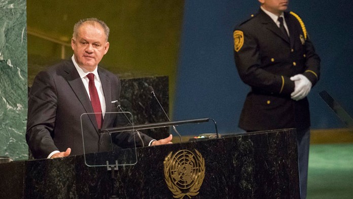 Prezident Andrej Kiska reční počas 72. zasadnutia Valného zhromaždenia OSN.