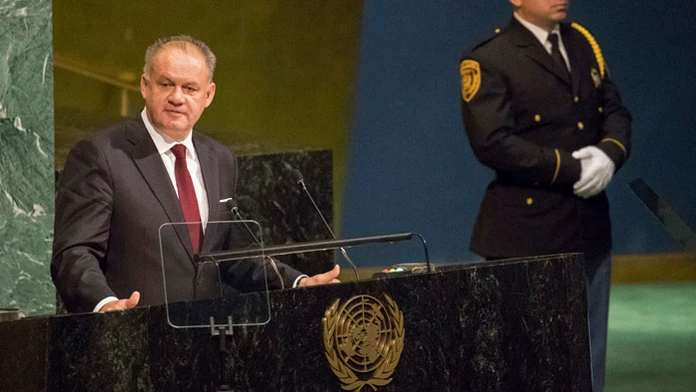 Prezident Andrej Kiska reční počas 72. zasadnutia Valného zhromaždenia OSN.