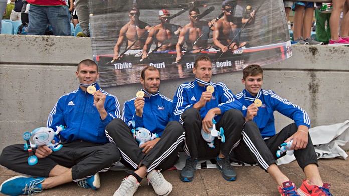 Majstri sveta zľava Tibor Linka, Juraj Tarr, Erik Vlček a Denis Myšák.