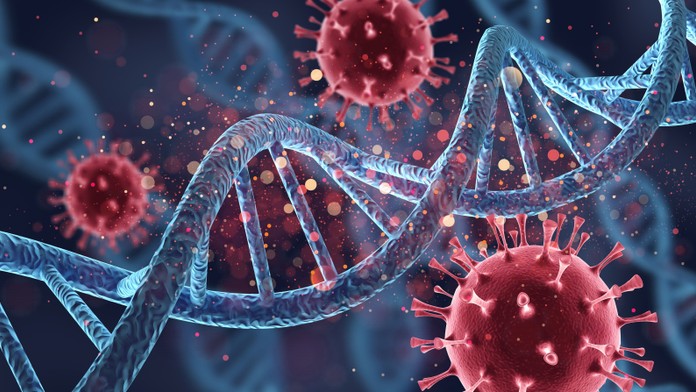 Reťazec DNA ľudskej bunky a vírus  