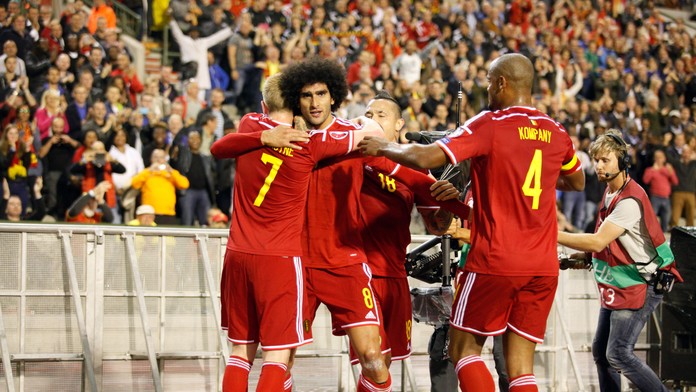 Hráči Belgicka oslavujú strelený gól.