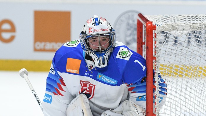 Brankár Slovenska Marek Čiliak v prípravnom zápase pred MS 2018 proti Francúzsku.