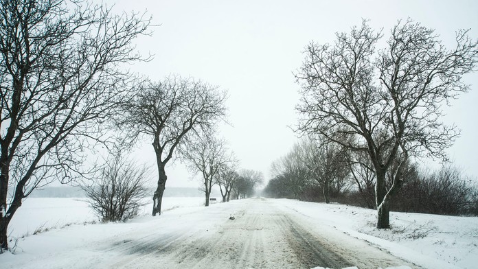 Na snímke zasnežená cesta medzi Dunajskou Stredou a obcou Medveďov.