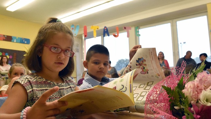 Na snímke žiaci I. C triedy Základnej školy na ul. Komenského v Trebišove
