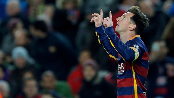 Lionel Messi sa teší po strelení gólu do siete AS Rím v skupinovej fáze LM.