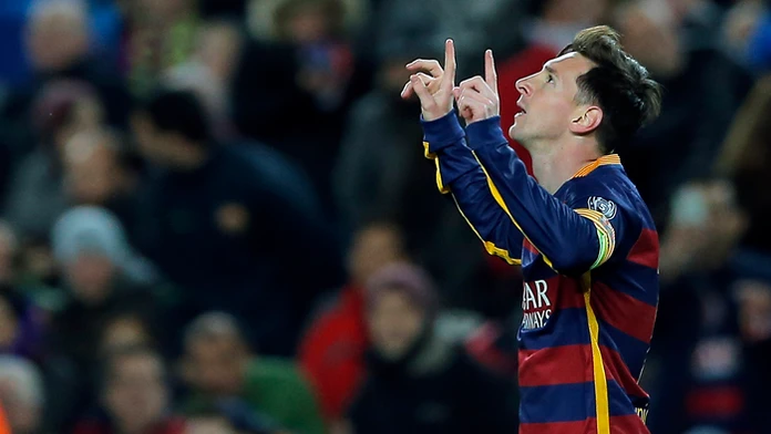 Lionel Messi sa teší po strelení gólu do siete AS Rím v skupinovej fáze LM.