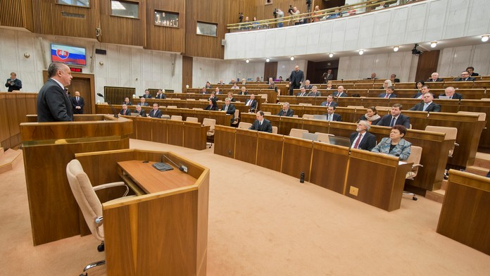 Prezident SR Andrej Kiska počas vystúpenia v pléne NR SR 