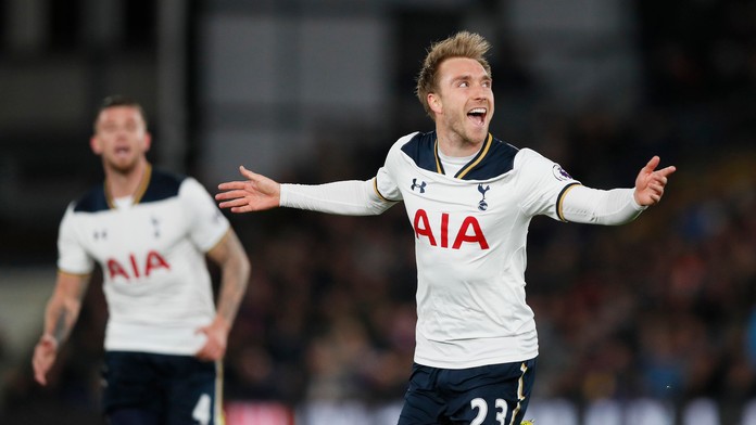 Radosť Christiana Eriksena z Tottenhamu po góle v ligovom dueli proti Crystal Palace.