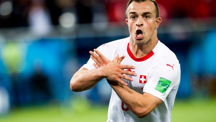 Shaqiriho dvojhlavý orol po víťaznom góle proti Srbsku.