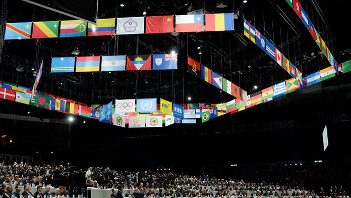 Pohľad do sály na kongres Medzinárodnej futbalovej federácie (FIFA).
