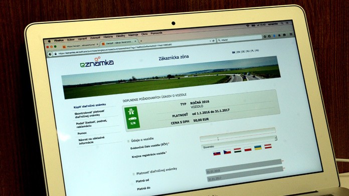 Na snímke internetová stránka NDS na kúpu E-známky.